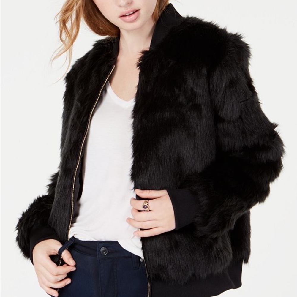 Black Fur Bomber jacket good condition